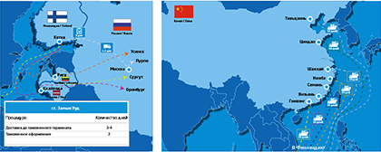 НАПРАВЛЕНИЕ ТРАНСПОРТИРОВКИ: КНР - КОТКА/КЛАЙПЕДА/РИГА - РФ (пункты назначения)*