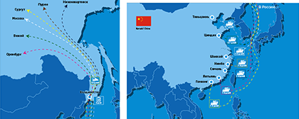 НАПРАВЛЕНИЕ ТРАНСПОРТИРОВКИ: КНР - ДАЛЬНИЙ ВОСТОК- РФ (пункты назначения)*